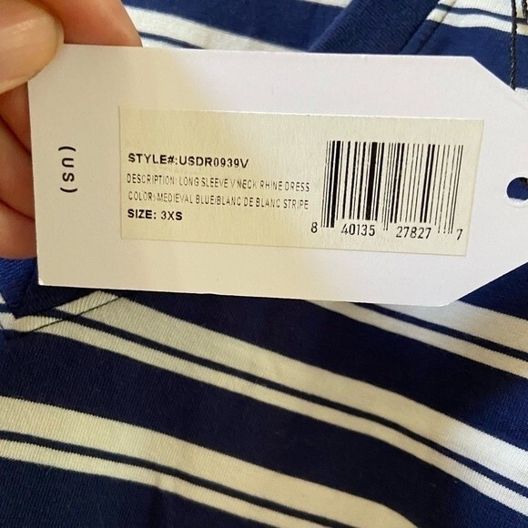 Universal Standard Rhine V Neck Color Block Cuff Dress Blue White Stripe 4 NWT - Picture 10 of 12